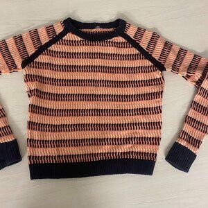 Lululemon Devi Crew Sz 6 - Knit Striped Blue Orange Crewneck Pullover Thumbholes